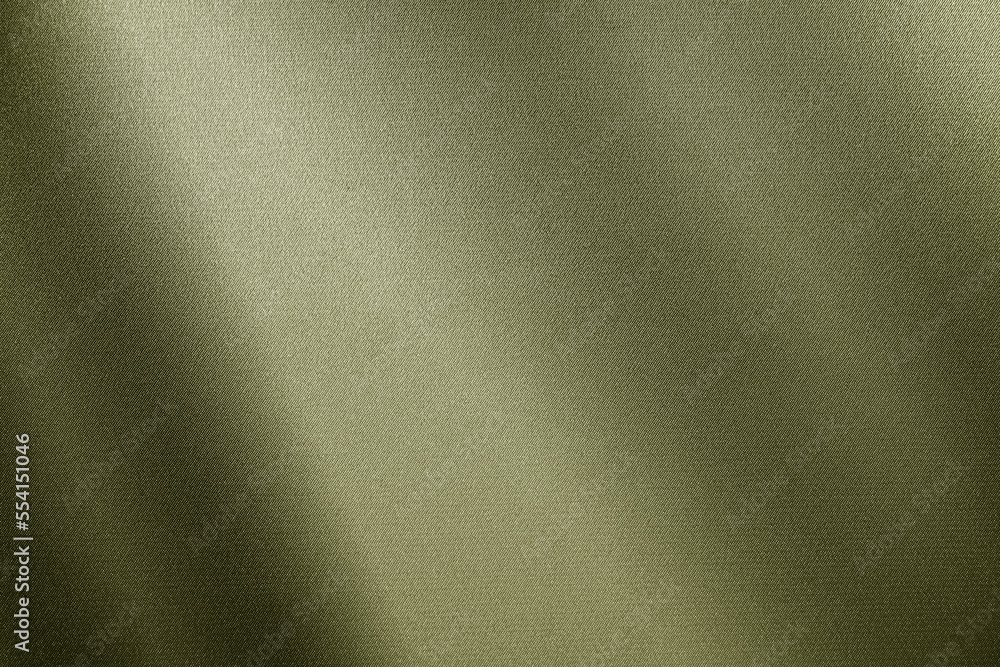 Green brown silk satin. Gradient. Olive color. Luxury abstract background for design. Light dark shade. Matte, shimmer. Curtain. Drapery. Close-up.