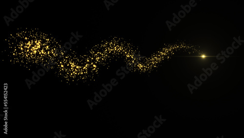 Golden glittering dust particle trail travelling across screen