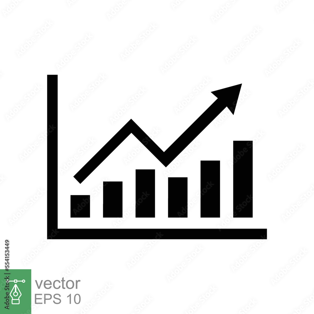 Growing graph icon. Growth, profit increase, infographic graph with arrow up, business concept. Simple flat style. Vector illustration isolated on white background. EPS 10. Growing graph icon. Growth, profit increase, infographic graph with arrow up, business concept. Simple flat style. Vector illustration isolated on white background. EPS 10.