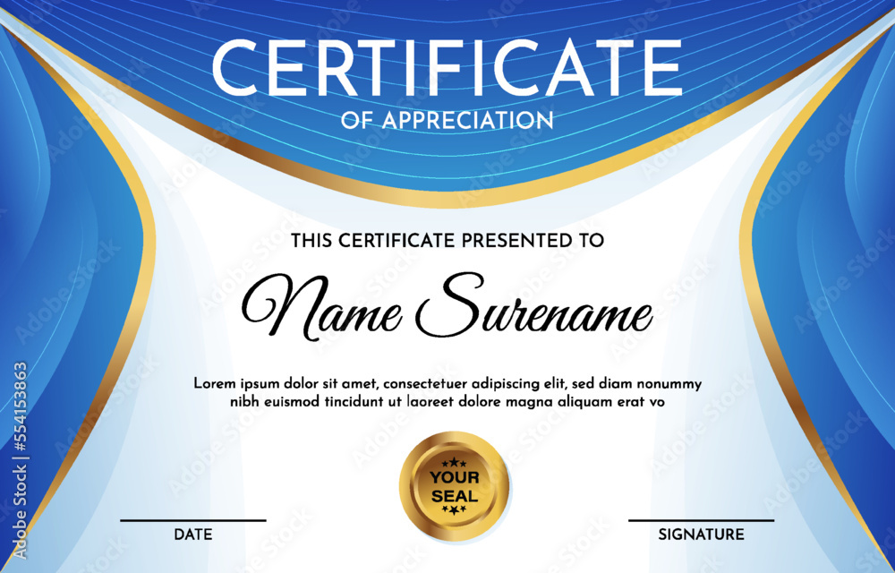 Blue Certificate of Appreciation Template Stock Vector Adobe Stock Blue Certificate of Appreciation Template Stock Vector Adobe Stock