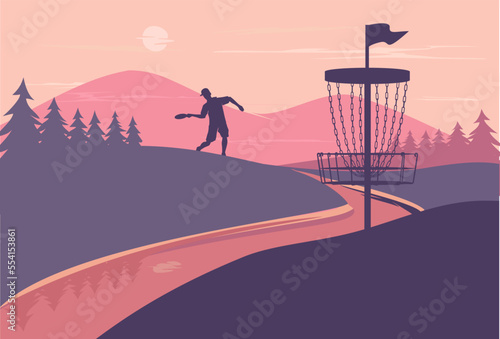 Fabulous  illustration of discgolf sport with great scene of nature in the background best for your digital graphic and print design