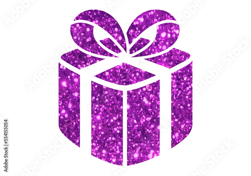 Glitter purple Christmas holiday gift box icon on transparent blackground © Andy