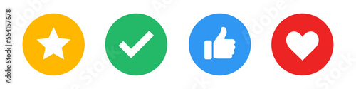 Star, check mark, thumb up and heart icon set