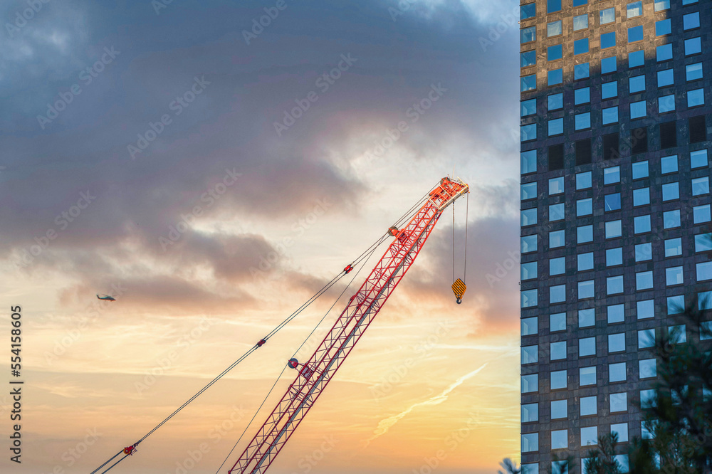 Fototapeta premium Crane aerial work building maintenance