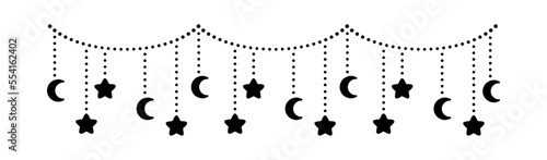 Moon and stars lights dangling bunting garland silhouette