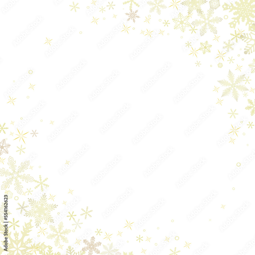 雪の結晶の壁紙⑬正方形_ななめ_金色系_白背景