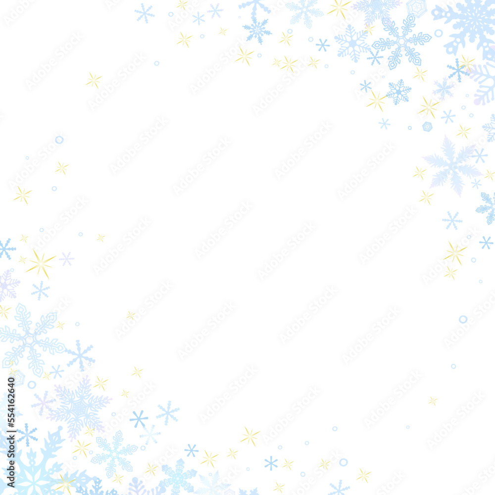 Obraz premium 雪の結晶の壁紙⑬正方形_ななめ_青系_白背景