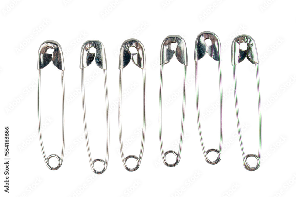 metal safety pins isolated on transparent background, Close up metal safety pins isolated on transparent background, Close up