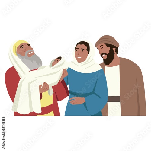 Presentation of Jesus at the Temple - Encounter with Simeon Flat vector illustration