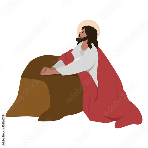 1st sorrowful mystery. Biblical vector illustration of Jesus Praying in Gethsemane