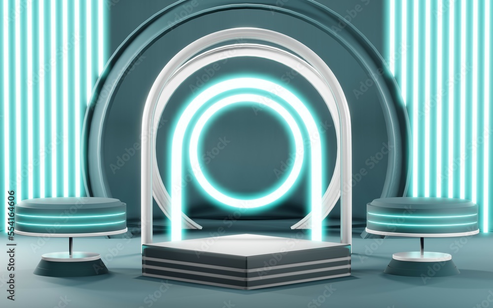 Fototapeta premium 3D render of Podium background in blue tones for displaying cream products. cosmetics