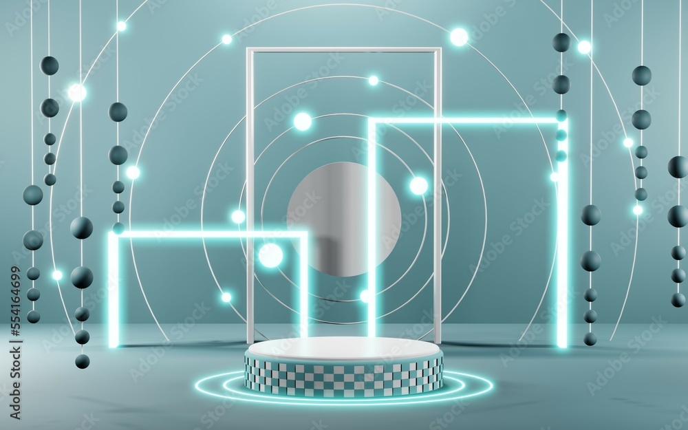 Naklejka premium 3D render of Podium background in blue tones for displaying cream products. cosmetics