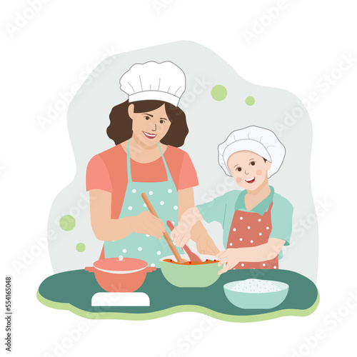 mother and child cooking in the Kitchen