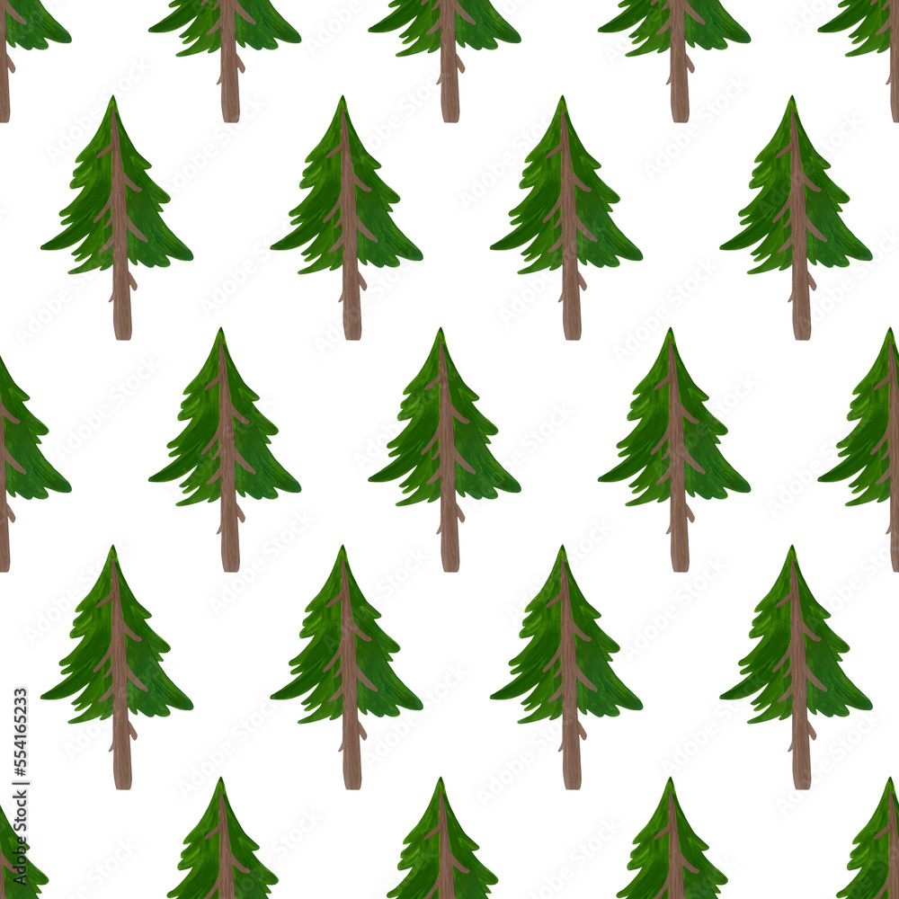 seamless pattern of Christmas trees on a white background.