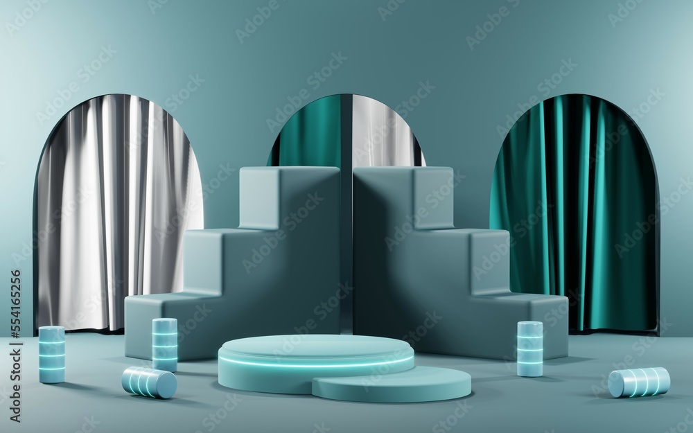 3D render of Podium background in blue tones for displaying cream products. cosmetics 3D render of Podium background in blue tones for displaying cream products. cosmetics