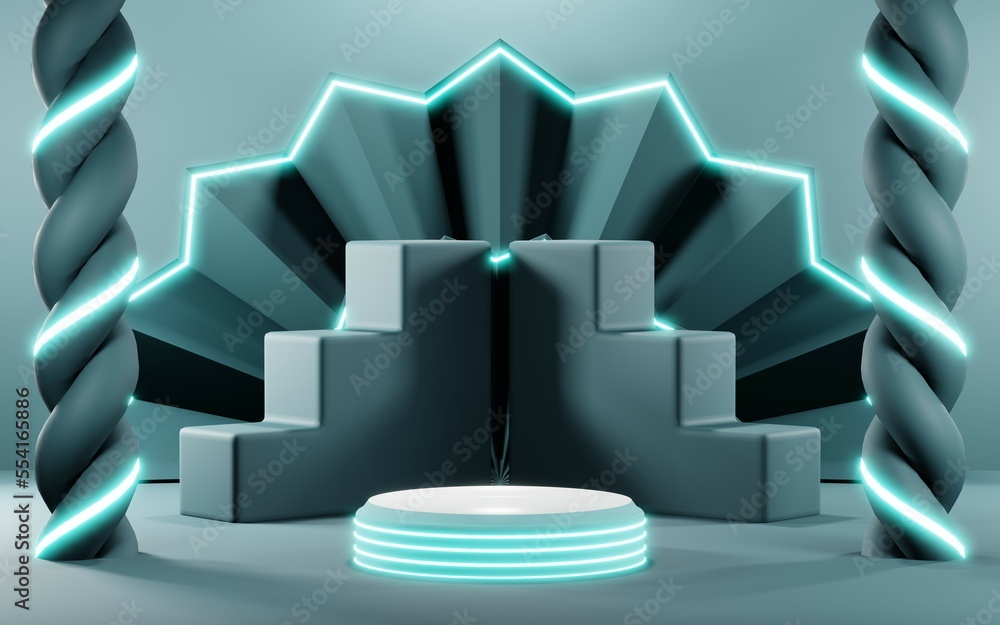 3D render of Podium background in blue tones for displaying cream products. cosmetics 3D render of Podium background in blue tones for displaying cream products. cosmetics
