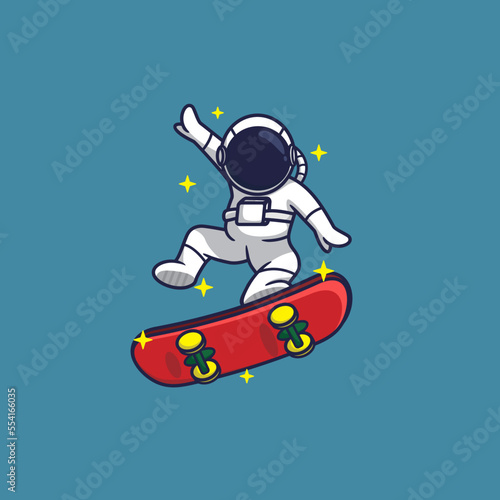 astronaut playing skateboard ,cartoon vector illustraton.flat style.suitable for wallpaper,sticker,design t-shirt,etc.
