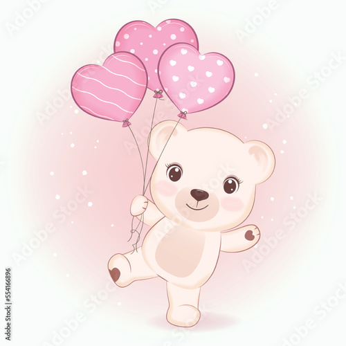 Cute Teddy Bear and heart balloon, valentine's day concept
