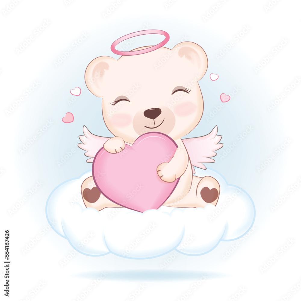 Cute Little Cupid Bear Valentine's day concept illustration