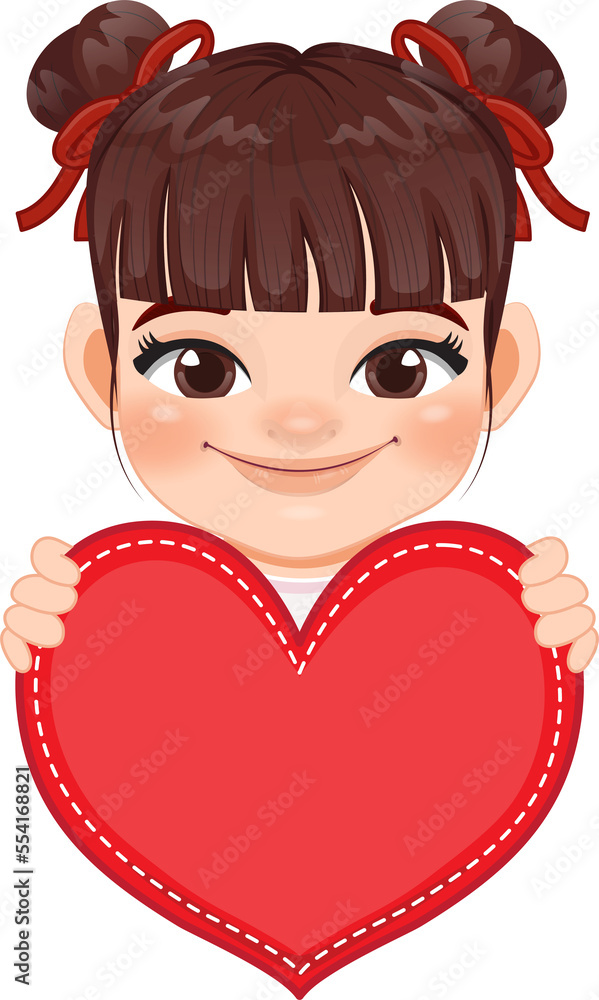 Cute little Girl Holding Red Heart Happy Kids Celebrating Valentine s Day Cartoon Character Design Cute little Girl Holding Red Heart Happy Kids Celebrating Valentine s Day Cartoon Character Design