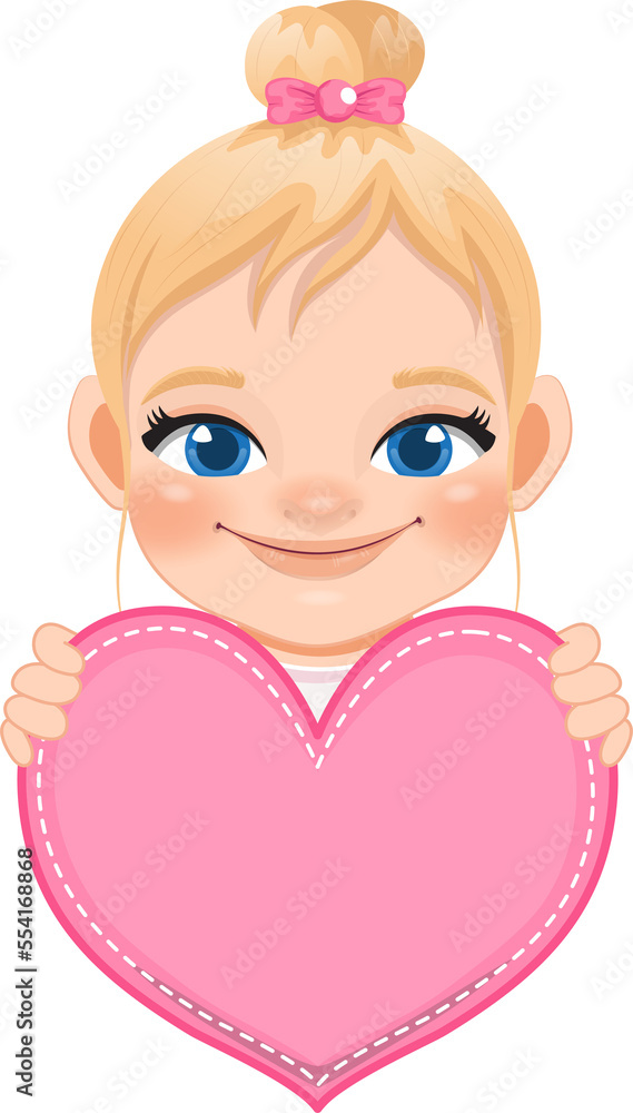 Cute little Girl Holding Pink Heart Happy Kids Celebrating Valentine s Day Cartoon Character Design Cute little Girl Holding Pink Heart Happy Kids Celebrating Valentine s Day Cartoon Character Design