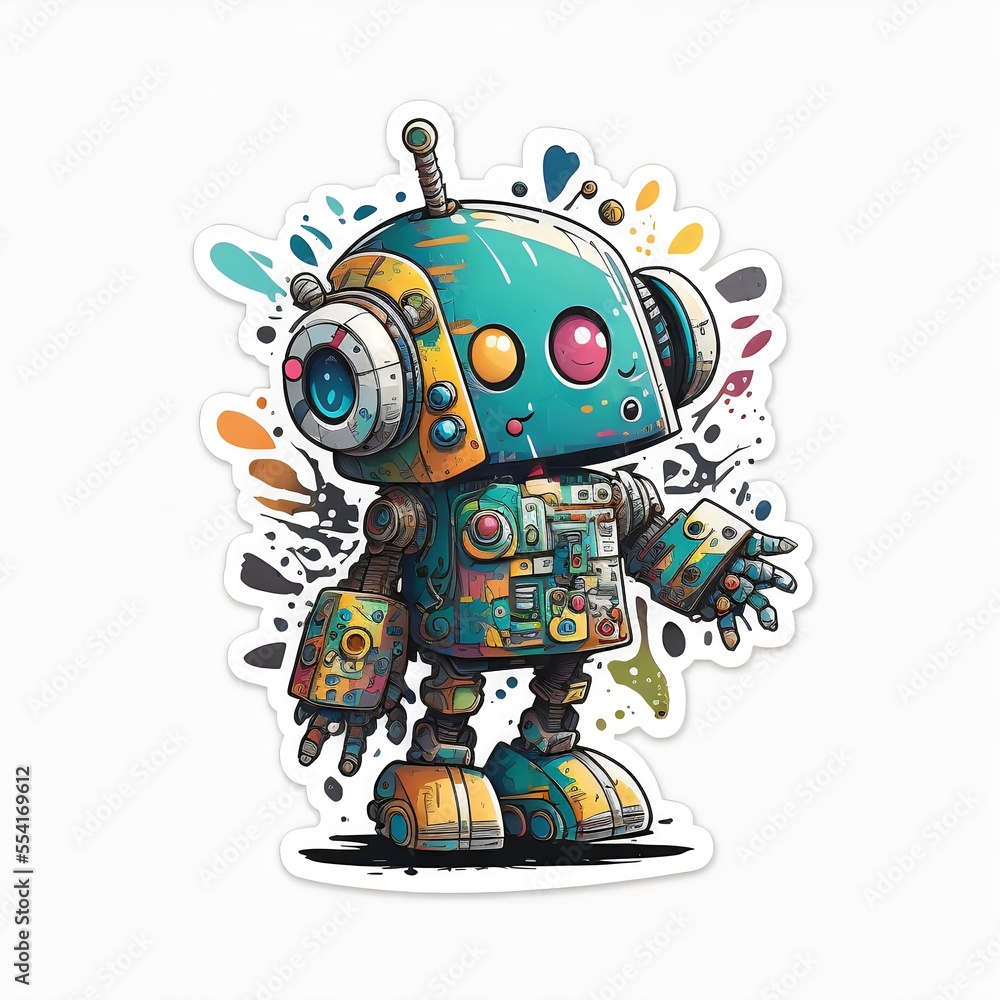 Cute robot sticker created with AI Cute robot sticker created with AI