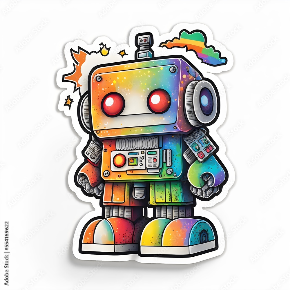 Cute robot sticker created with AI Cute robot sticker created with AI