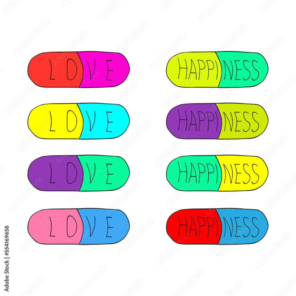 Set of capsules with Love and Happiness. Set of capsules with Love and Happiness.