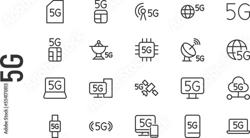 Vector set of 5g thin line icons.