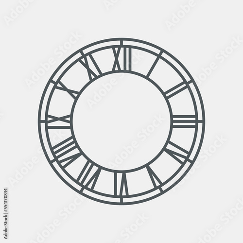 Vintage round clock roman hour time watch antique retro old, silhouette, vector