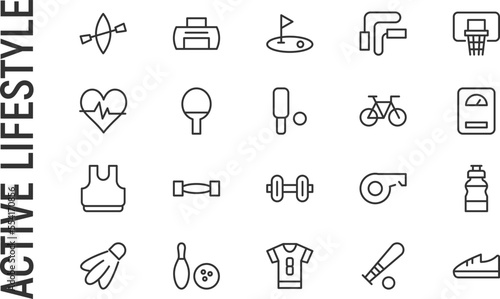 Vector set of active lifestyle thin line icons.