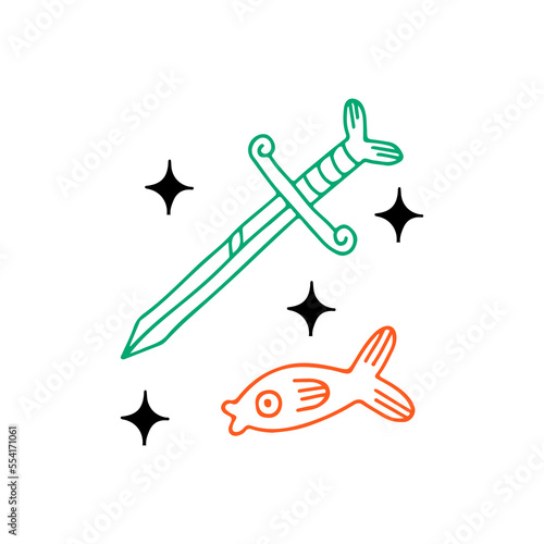 vector illustration of fish and sword