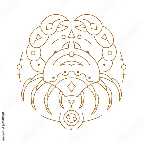 Cancer zodiac astrology horoscope stylized sign thin line. Elegant symbol of esoteric, zodiacal astrological calendar, horoscope constellation vector illustration