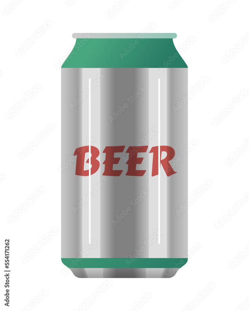 Aluminium beer drink can mockup isolated on white. Metal pack can be used for beer, lager, ale, stout alcohol drinks flat vector illustration Aluminium beer drink can mockup isolated on white. Metal pack can be used for beer, lager, ale, stout alcohol drinks flat vector illustration