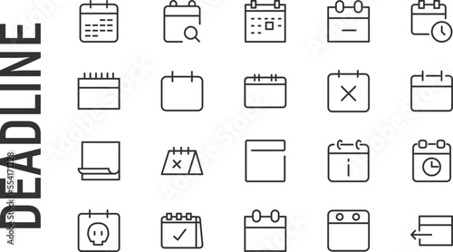 Vector set of deadline thin line icons.
