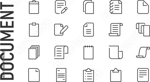 Vector set of document thin line icons.