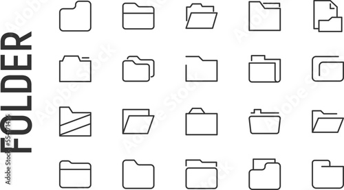 Vector set of folder thin line icons.
