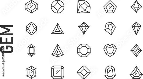 Vector set of gem thin line icons.