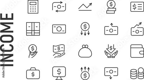 Vector set of income thin line icons.