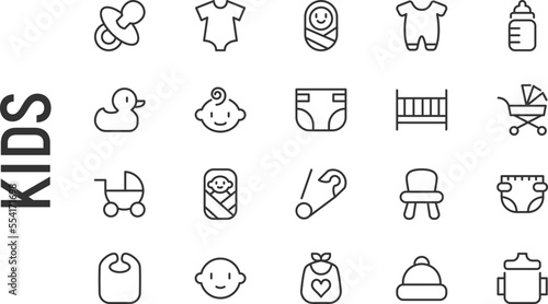 Vector set of kids thin line icons.