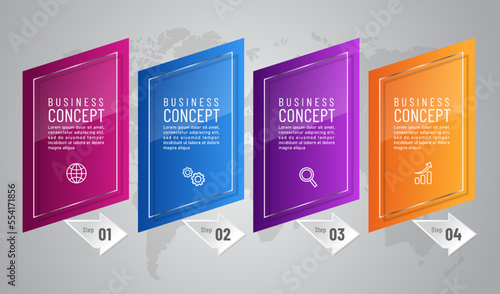 business infographic 3 d, square and arrow style, Glass design, can be used for workflow layout, diagram, annual report, web design.Creative banner, label vector, Business Plan.