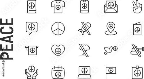 Vector set of peace thin line icons.