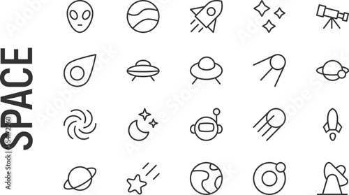 Vector set of space thin line icons.