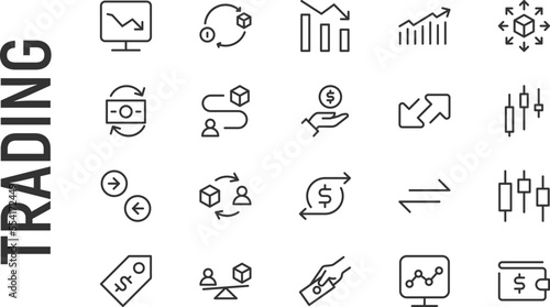 Vector set of trading thin line icons.