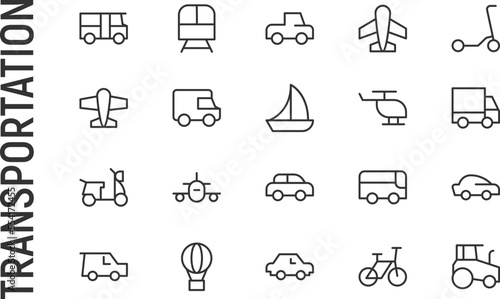 Vector set of transportation thin line icons.