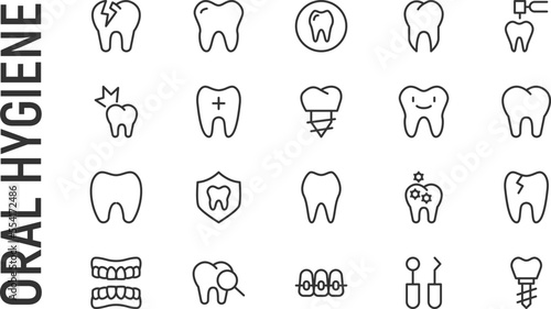 Vector set of oral hygiene thin line icons.