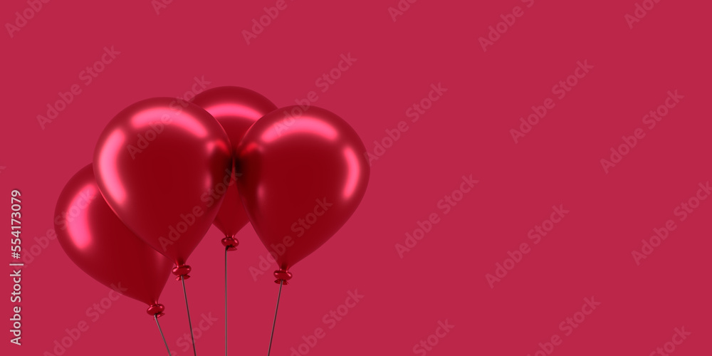 Shiny magenta balloons on a magenta background with space for text