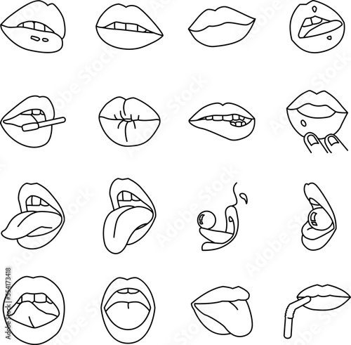 16 Mouth outline vector icons