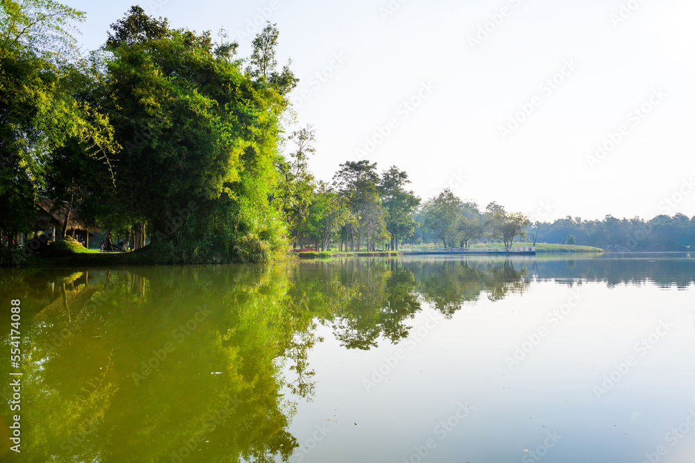 Huay Tueng Thao Lake in the early morning, the lake offers beautiful scenery and fresh air Huay Tueng Thao Lake in the early morning, the lake offers beautiful scenery and fresh air
