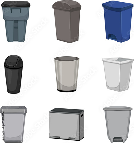trash bin garbage set cartoon. waste can, recycle rubbish container, basket dustbin plastic trash bin garbage vector illustration